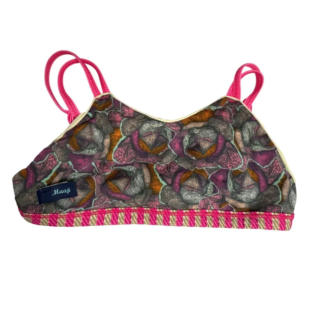 Maaji Bikini Top Girls Size 16 Yellow Multi Floral Strappy Swim Beach Summer Top